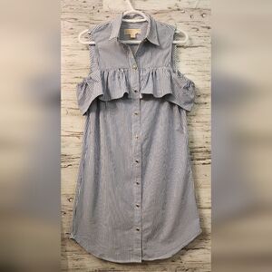 Ladies Michael Kors summer ruffled off shoulder cold shoulder dress blue/white 6
